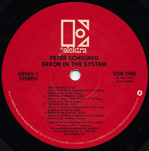 Peter Schilling : Error In The System (LP, Album, All)