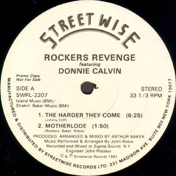 Rockers Revenge Featuring Donnie Calvin : The Harder They Come (12", Promo)