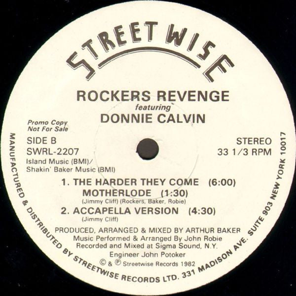 Rockers Revenge Featuring Donnie Calvin : The Harder They Come (12", Promo)
