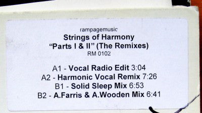 Strings Of Harmony : Parts I & II (The Remixes) (12", Promo, W/Lbl)