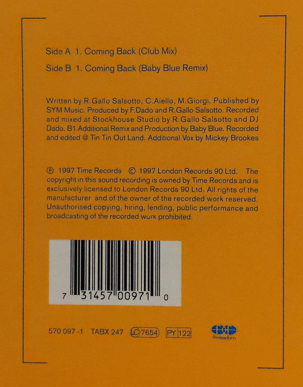 DJ Dado : Coming Back (12")