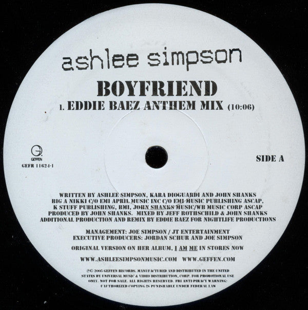 Ashlee Simpson : Boyfriend (Remixes) (12", Promo)