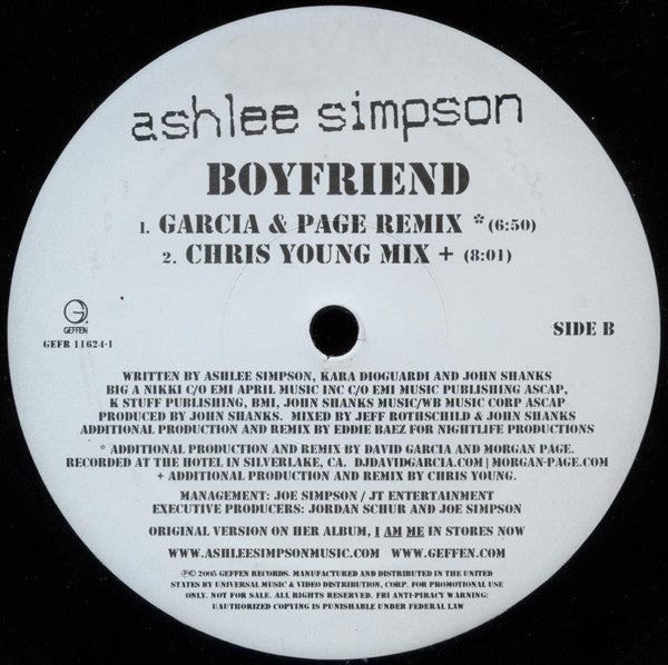 Ashlee Simpson : Boyfriend (Remixes) (12", Promo)