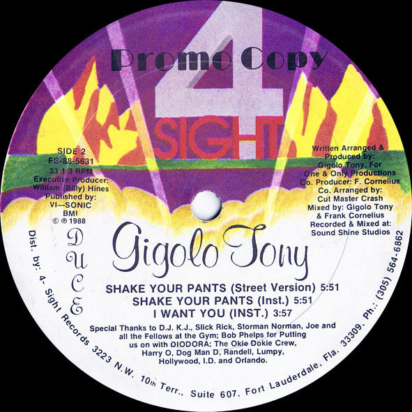 Gigolo Tony : Shake Your Pants (12", Promo)
