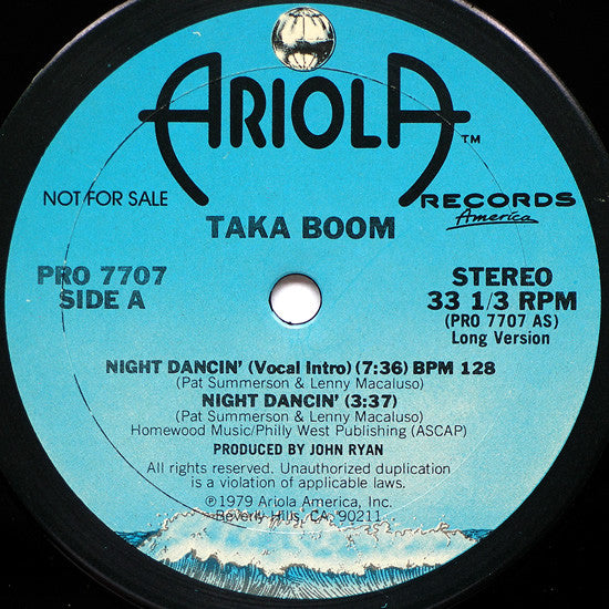 Taka Boom : Night Dancin' (12", Promo)