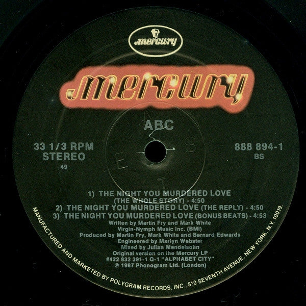 ABC Featuring Contessa Lady V : The Night You Murdered Love (12", Single)