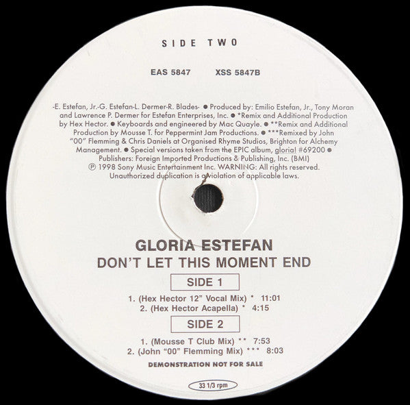 Gloria Estefan : Don't Let This Moment End (12", Single, Promo, #1)