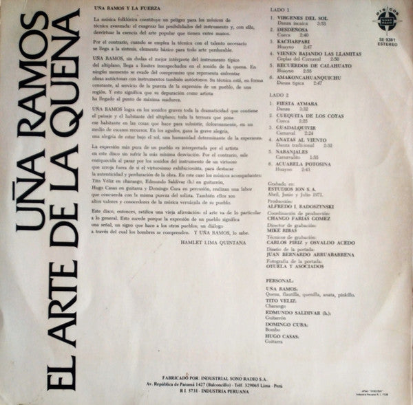 Uña Ramos : El Arte De La Quena (LP)
