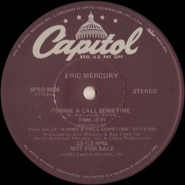Eric Mercury : Gimme A Call Sometime (12", Promo)