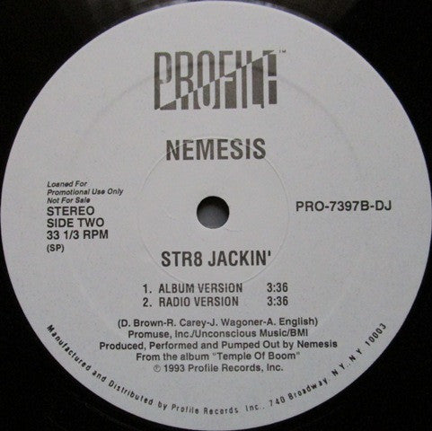 Nemesis (3) : Temple Of Boom / Str8 Jackin' (12", Promo)