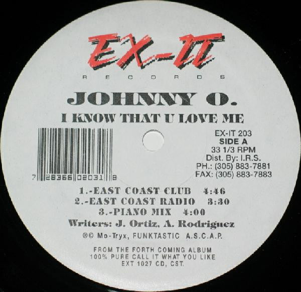 Johnny O : I Know That You Love Me (12")