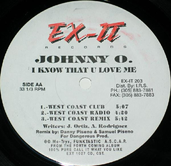 Johnny O : I Know That You Love Me (12")