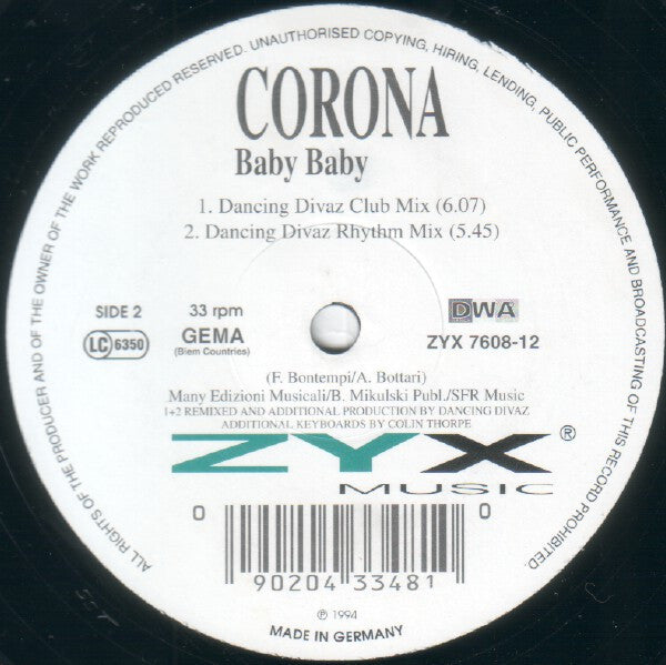 Corona : Baby Baby (12")