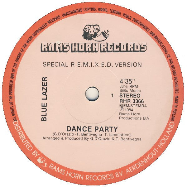 Blue Lazer : Dance Party / Just A Little More Loving Every Night (12")