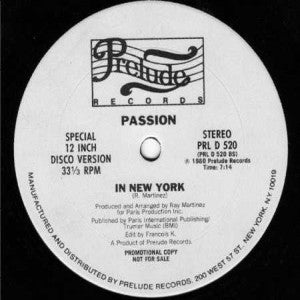 Passion (2) : Don't Bring Back Memories / In New York (12", Promo)