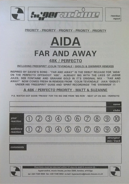 AIDA* : Far And Away (12", Single, Promo)