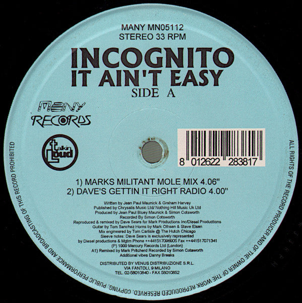 Incognito : It Ain't Easy (12", RE)