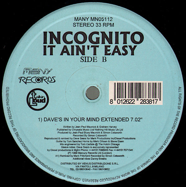 Incognito : It Ain't Easy (12", RE)