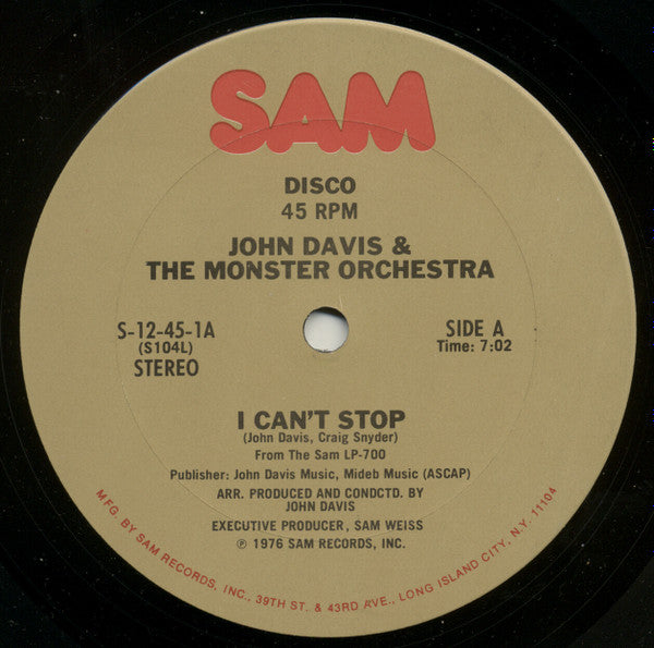John Davis & The Monster Orchestra : I Can't Stop (12")