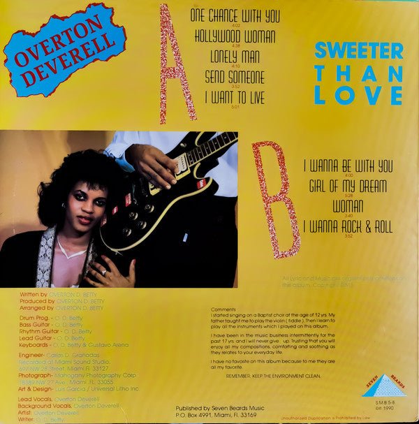 Overton Deverell : Sweeter Than Love (LP, Album)