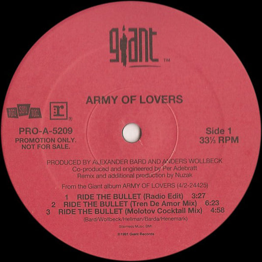 Army Of Lovers : Ride The Bullet / Love Me Like A Loaded Gun (12", Maxi, Promo)