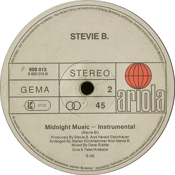 Stevie B. : Midnight Music (Part 1 & 2) (12", Maxi)