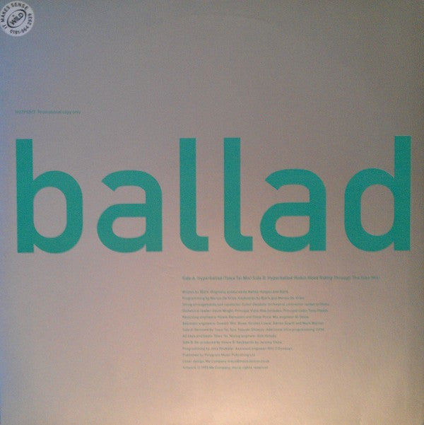 Björk : Hyperballad (T. Tei / Howie B. Mixes) (12", Single, Promo)