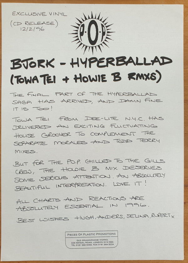 Björk : Hyperballad (T. Tei / Howie B. Mixes) (12", Single, Promo)