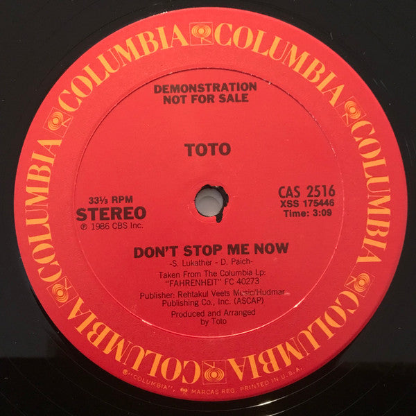 Toto : Don't Stop Me Now (12", Single, Promo)