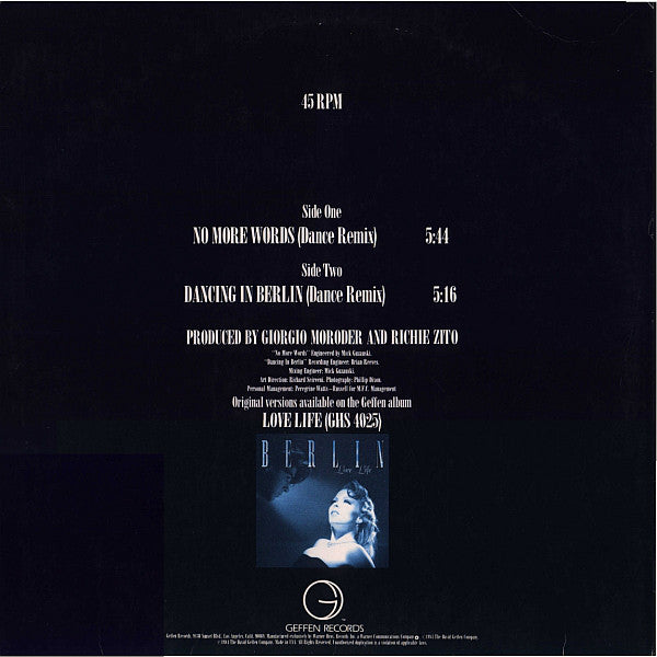 Berlin : No More Words / Dancing In Berlin (12", Maxi, Spe)