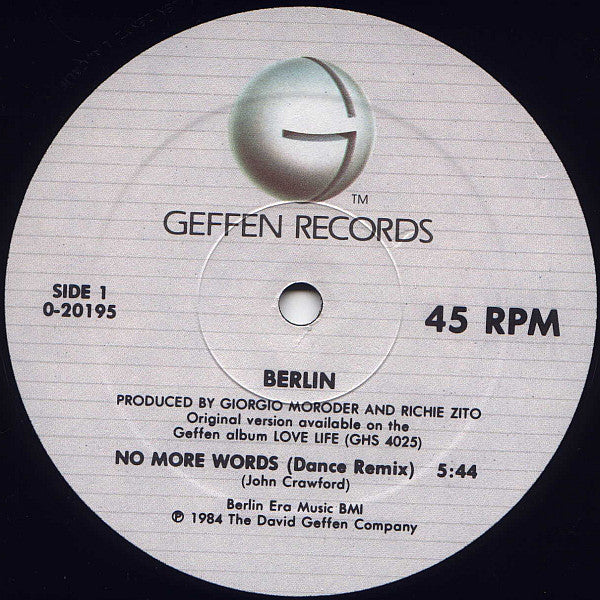 Berlin : No More Words / Dancing In Berlin (12", Maxi, Spe)