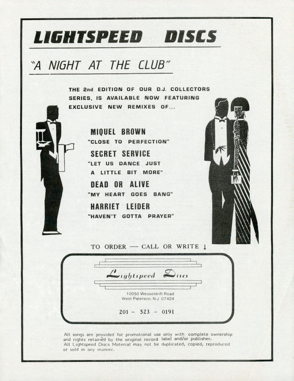 Various : Lightspeed Discs "A Night At The Club" (12", Maxi, Pic)