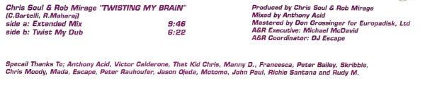 Chris Soul & Rob Mirage : Twisting My Brain (12")
