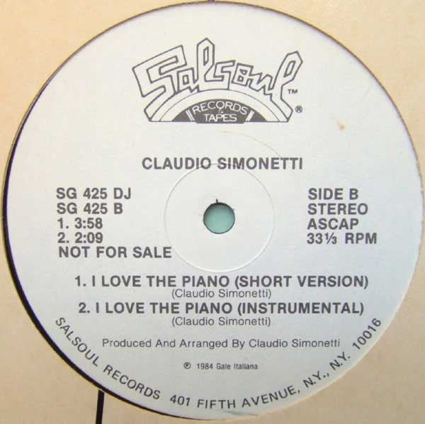 Claudio Simonetti : I Love The Piano (12", Single, Promo)