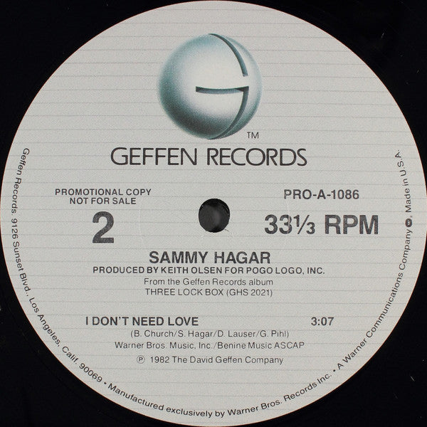 Sammy Hagar : Your Love Is Driving Me Crazy / I Don't Need Love (12", Promo)