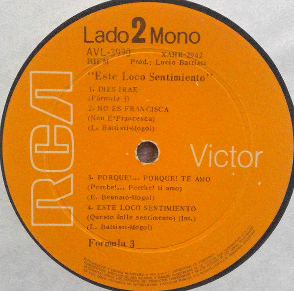 Formula 3 : Este Loco Sentimiento (LP, Album, Mono)
