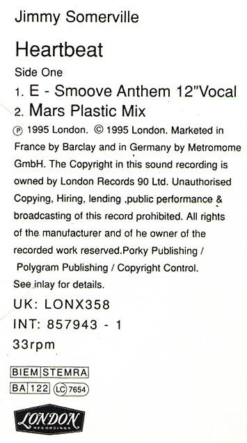 Jimmy Somerville : Heartbeat (12", Single)