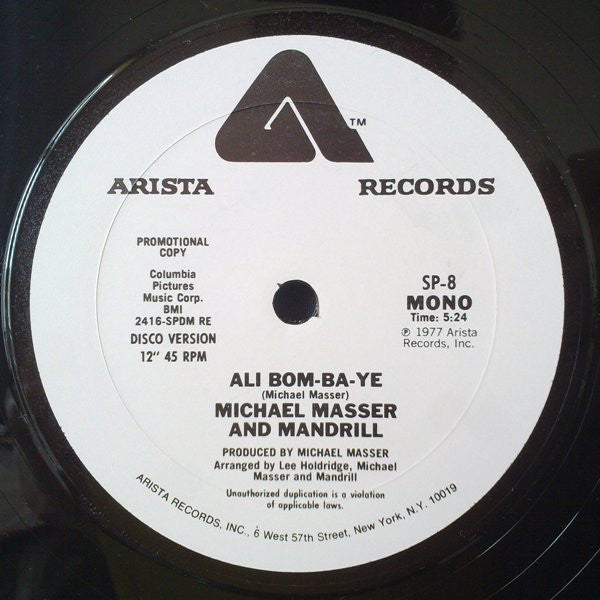 Michael Masser And Mandrill : Ali Bom-Ba-Ye (12", Mono, Promo)