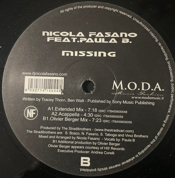 Nicola Fasano Feat. Paula B. : Missing (12")