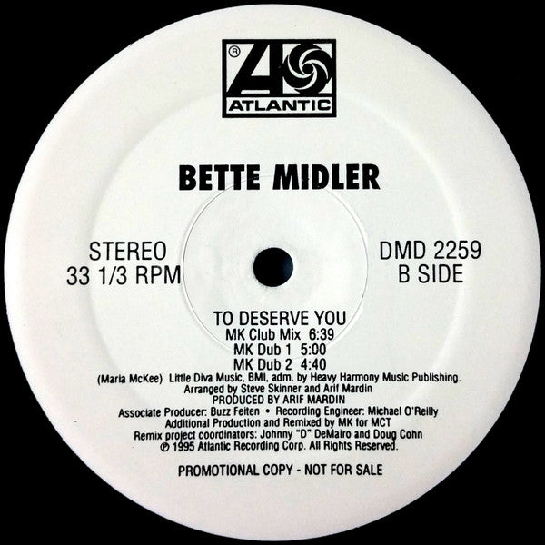 Bette Midler : To Deserve You (12", Promo)