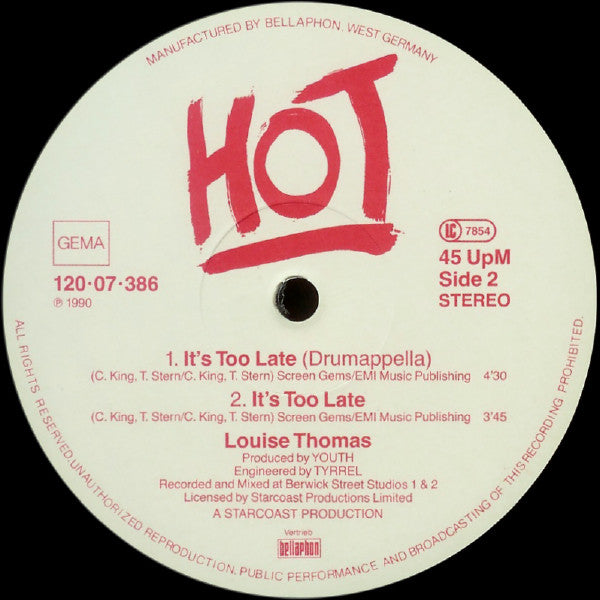 Louise Thomas : It's Too Late (12", Maxi)