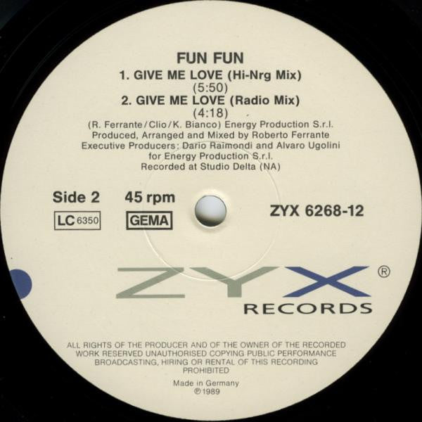 Fun Fun : Give Me Love (12", Maxi)