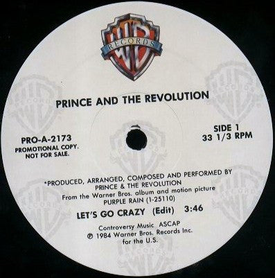 Prince And The Revolution : Let's Go Crazy (12", Single, Promo)
