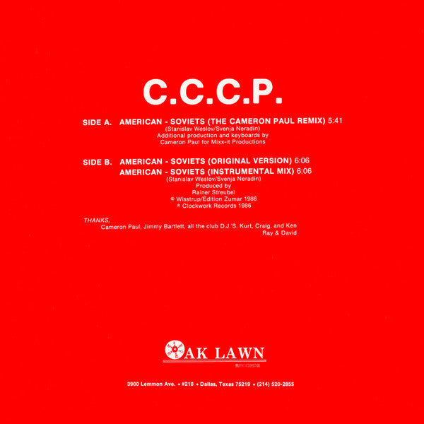 C.C.C.P. : American - Soviets (The Cameron Paul Remix) (12", Single)