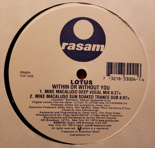 Lotus : Within Or Without You (Mike Macaluso Mixes) (12")