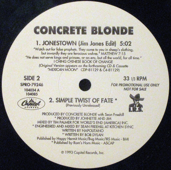 Concrete Blonde : Jonestown (10", Promo)