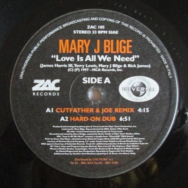 Mary J. Blige : Love Is All We Need (12")