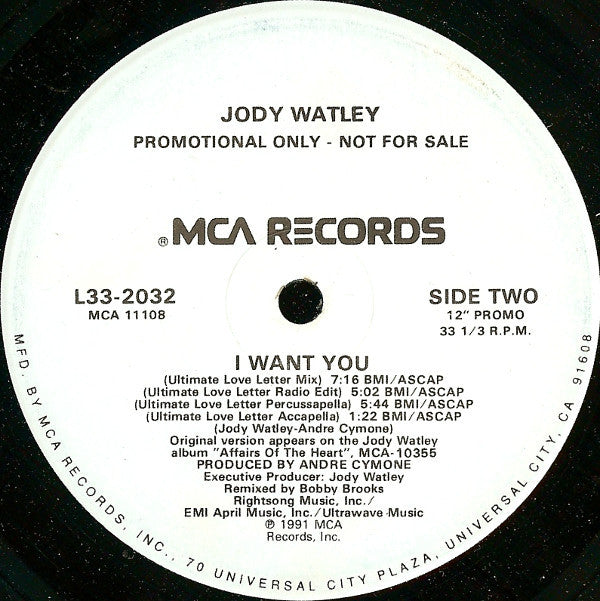 Jody Watley : I Want You (12", Promo)