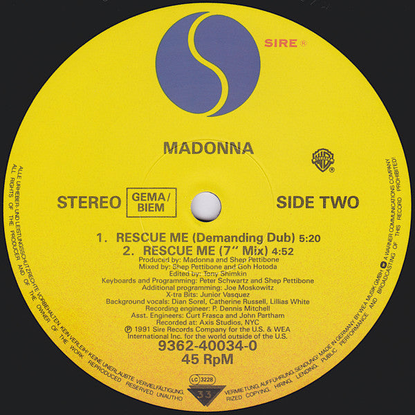Madonna : Rescue Me (12", Single)
