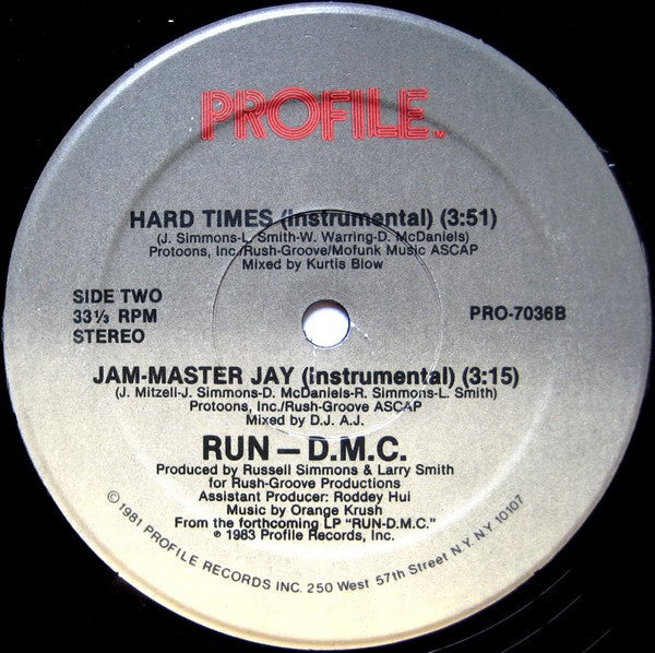 Run-D.M.C.* : Hard Times / Jam-Master Jay (12", Single)